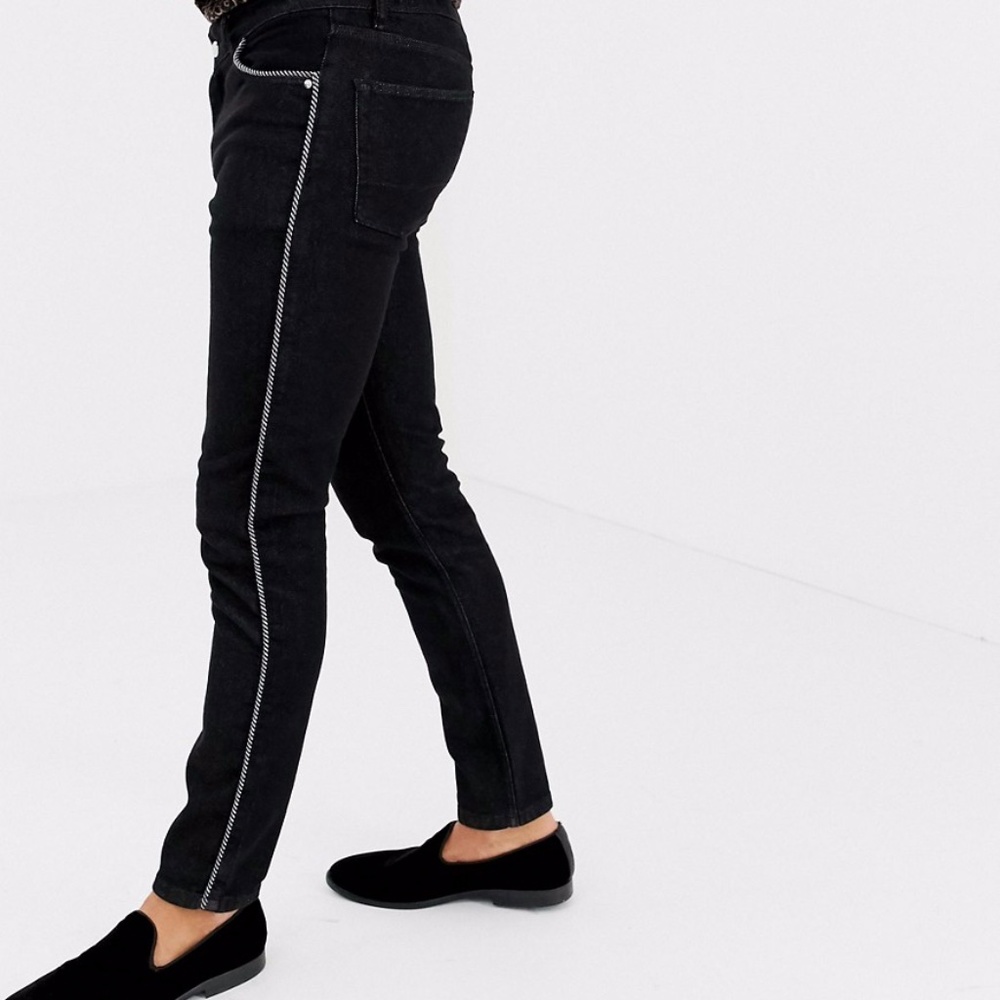 Men's Black Wash Skinny Jeans with Piping (NWOT)